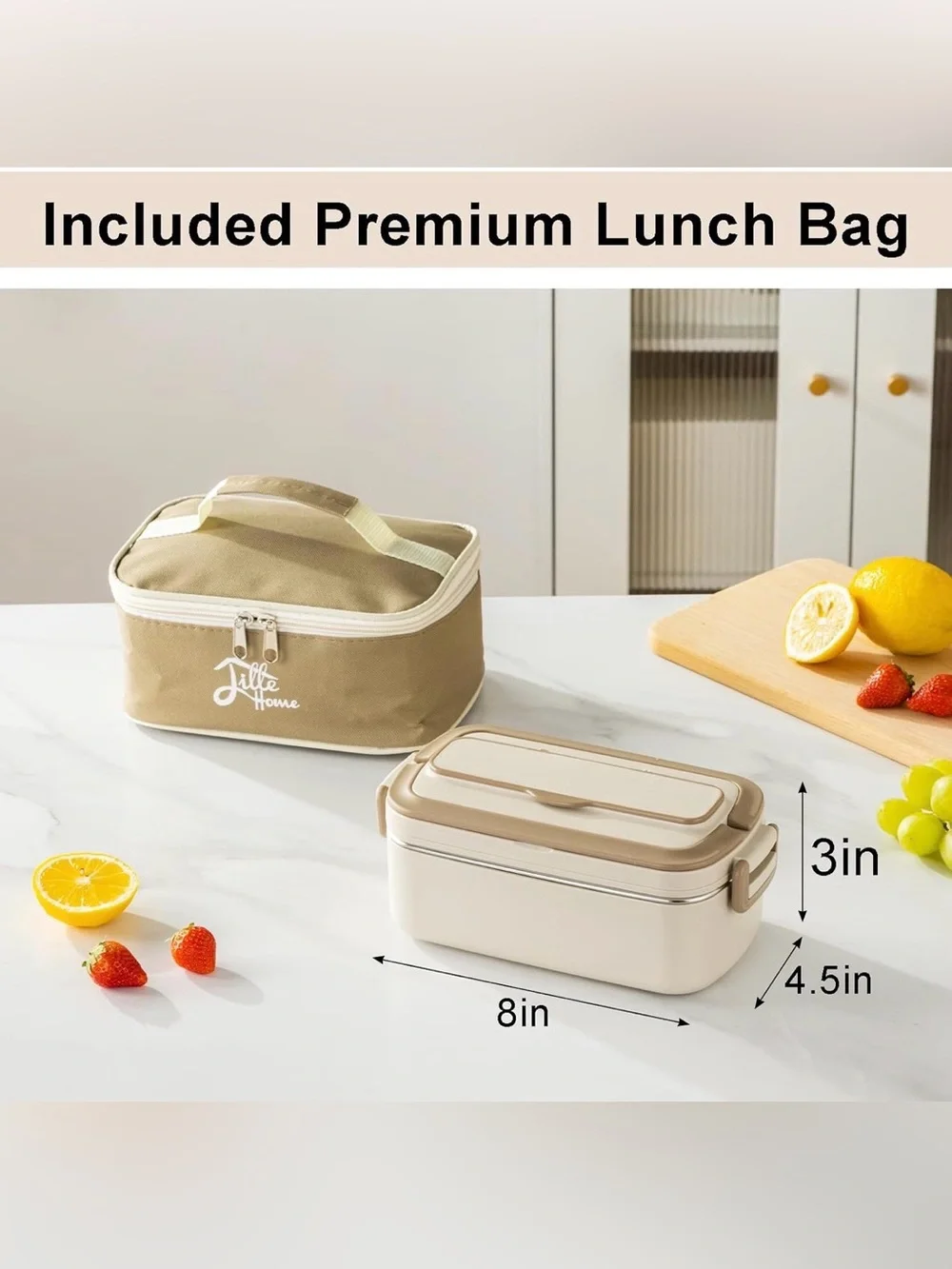 Little Home Brown - Beige Bento Lunch Box Set with Insulated Bag